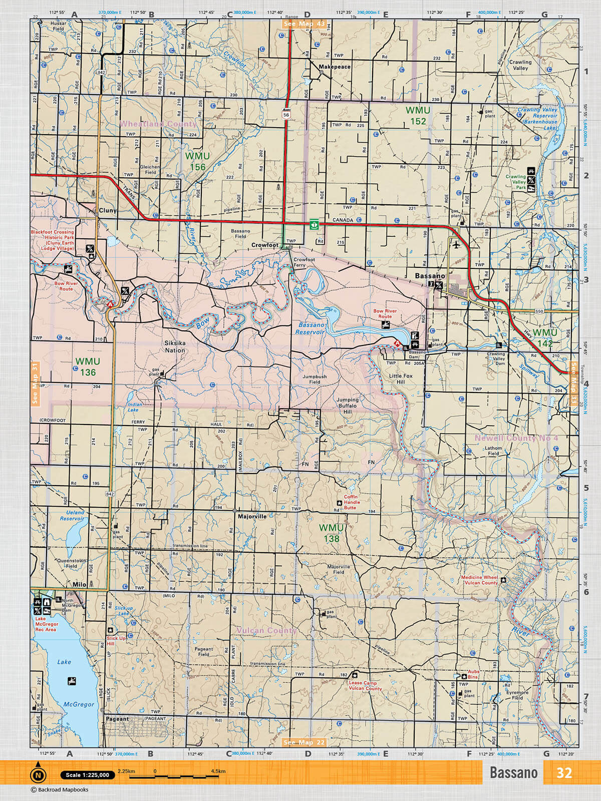 SOAB32 Wall Map - Bassano - Backroad Maps