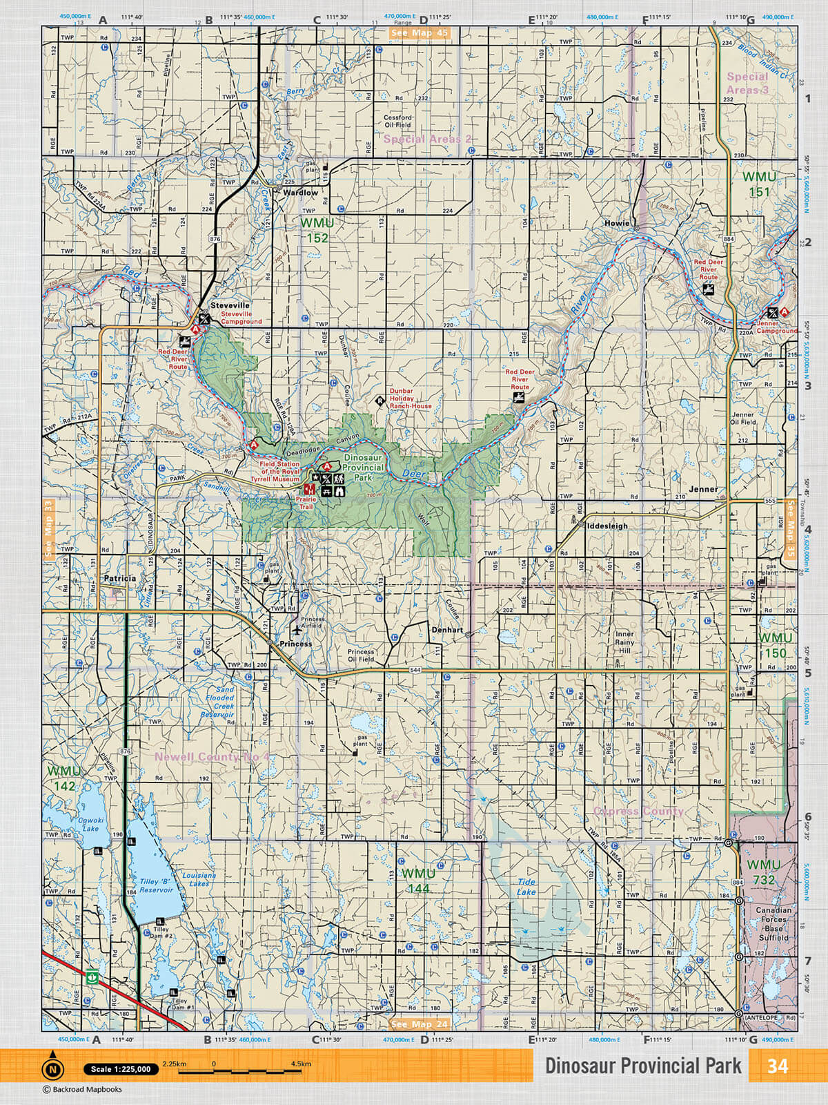 SOAB34 Wall Map - Dinosaur Provincial Park - Backroad Maps
