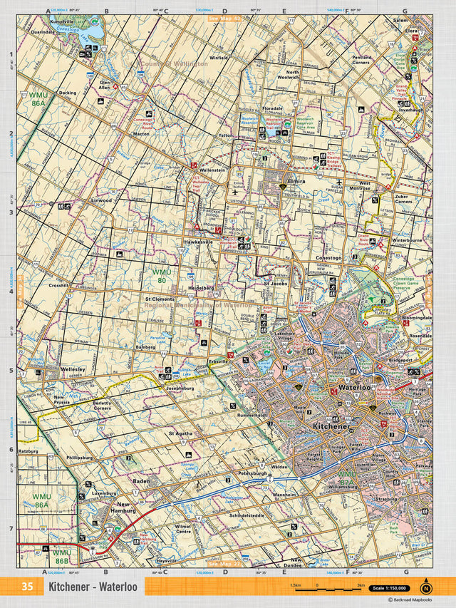 SOON35 Wall Map - Kitchener - Waterloo - Backroad Maps