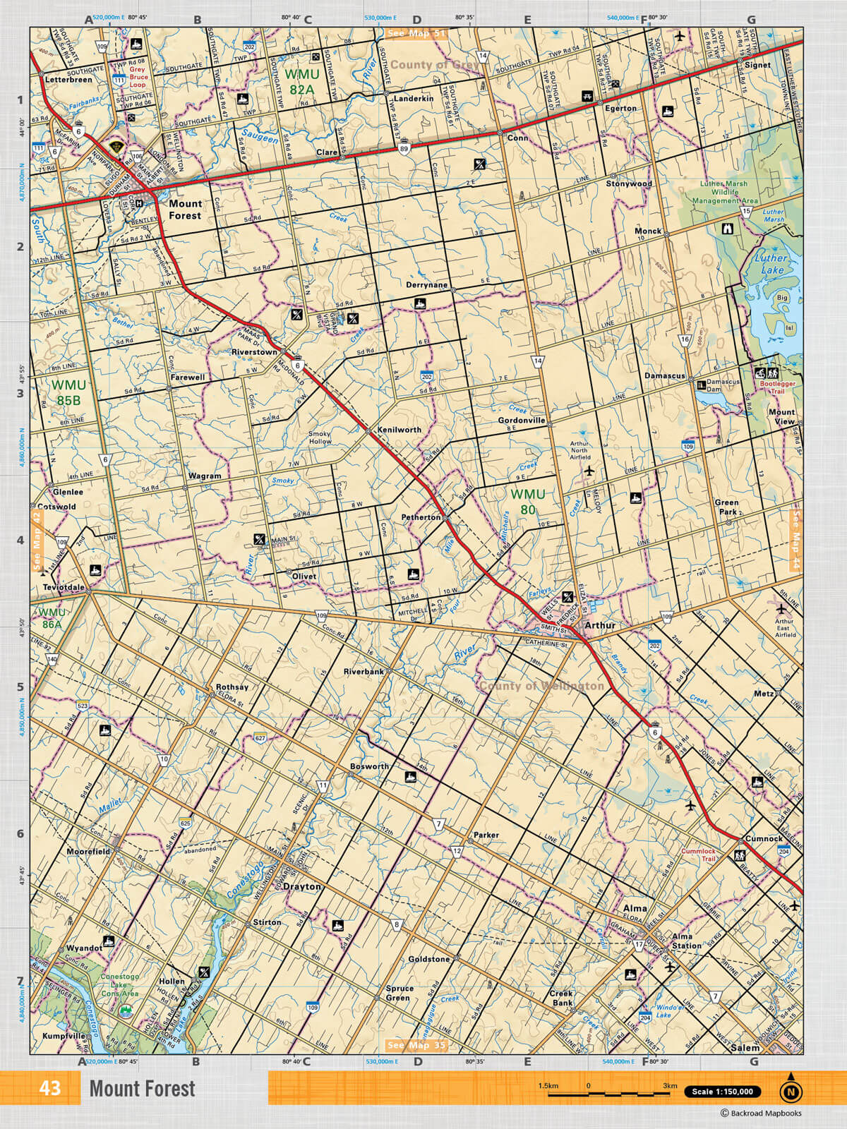SOON43 Wall Map - Mount Forest - Backroad Maps