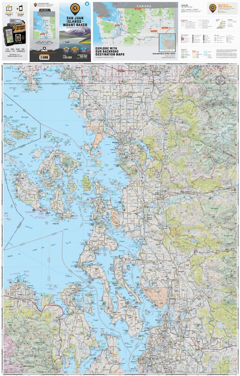 San Juan Islands & Mount Baker, Washington State - Destination Map - Backroad Maps