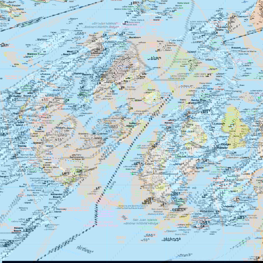 San Juan Islands & Mount Baker, Washington State - Destination Map - Backroad Maps