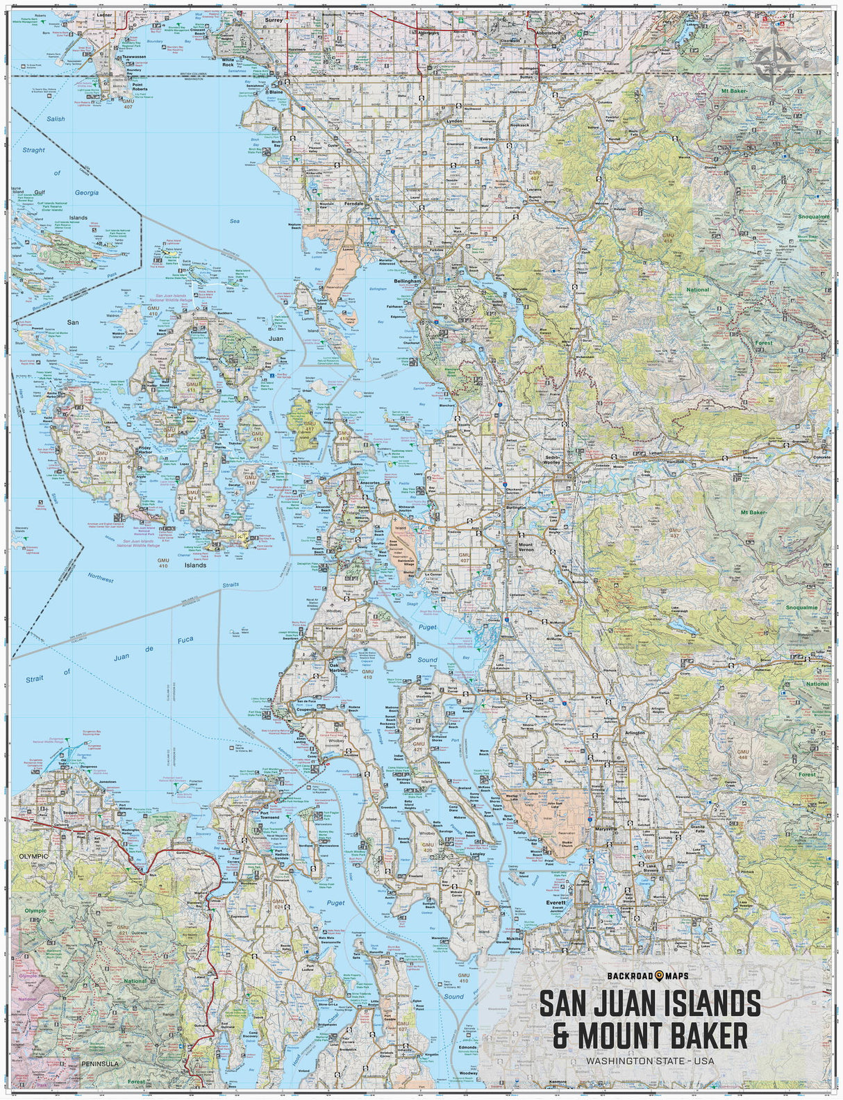 San Juan Islands & Mount Baker, Washington State - Wall Map - Backroad Maps