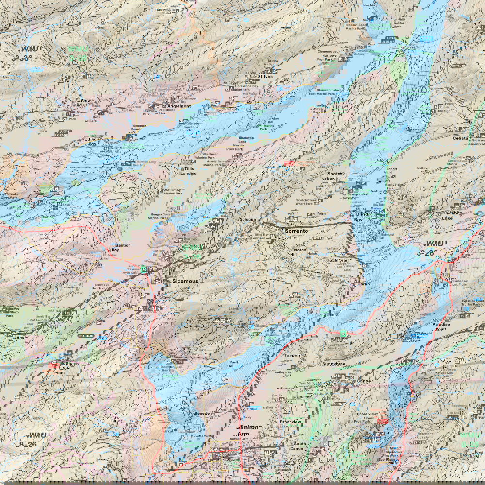 Shuswap & Adams Lake, BC - Wall Map - Backroad Maps