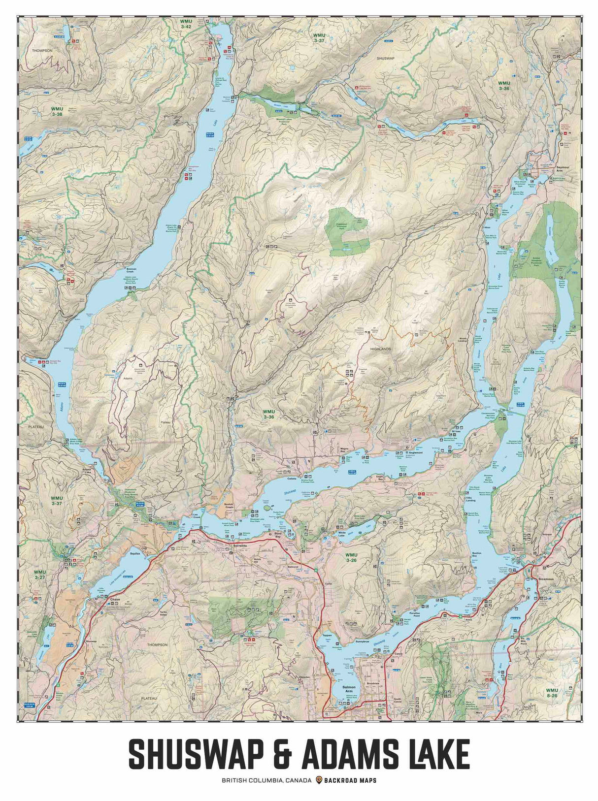 Shuswap & Adams Lake, BC - Wall Map - Backroad Maps