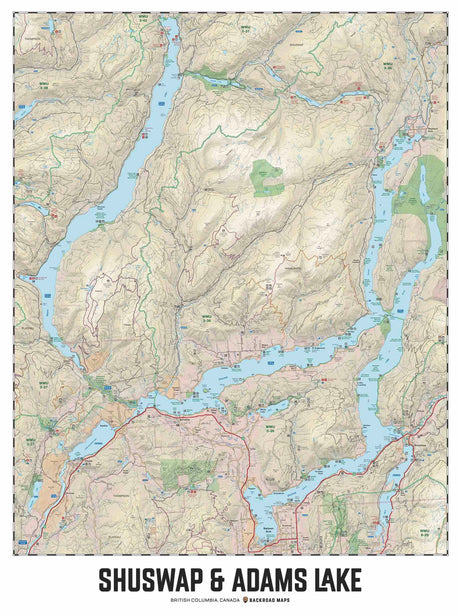 Shuswap & Adams Lake, BC - Wall Map - Backroad Maps