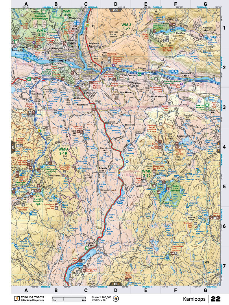 TOBC22 Wall Map - Kamloops - Backroad Maps