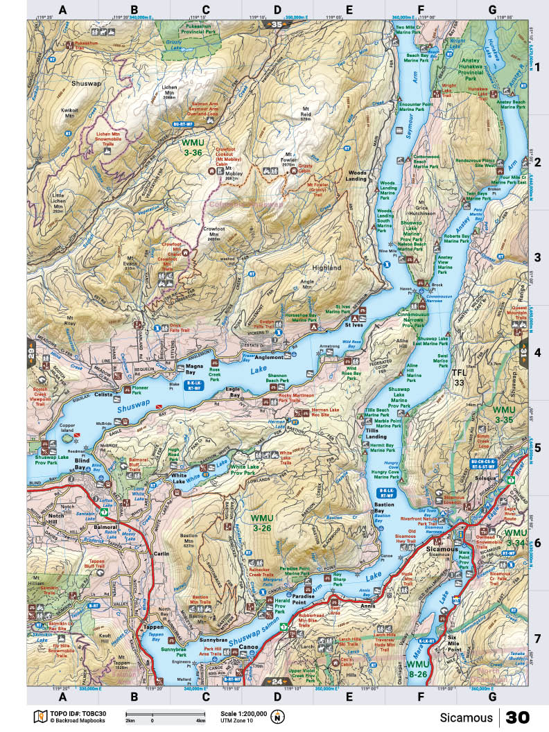 TOBC30 TOPO Map - Sicamous - Backroad Maps