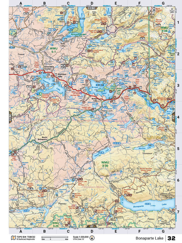 TOBC32 Wall Map - Bonaparte Lake - Backroad Maps