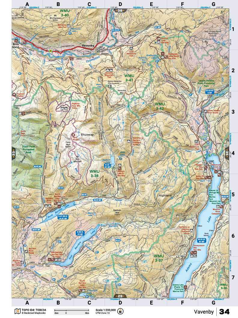 TOBC34 TOPO Map Adams Lake Backroad Maps