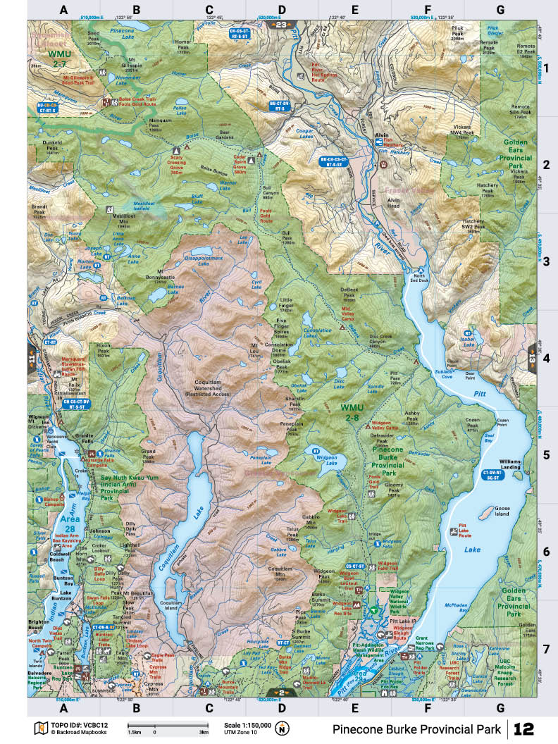 VCBC12 Wall Map - Pinecone Burke Provincial Park - Backroad Maps