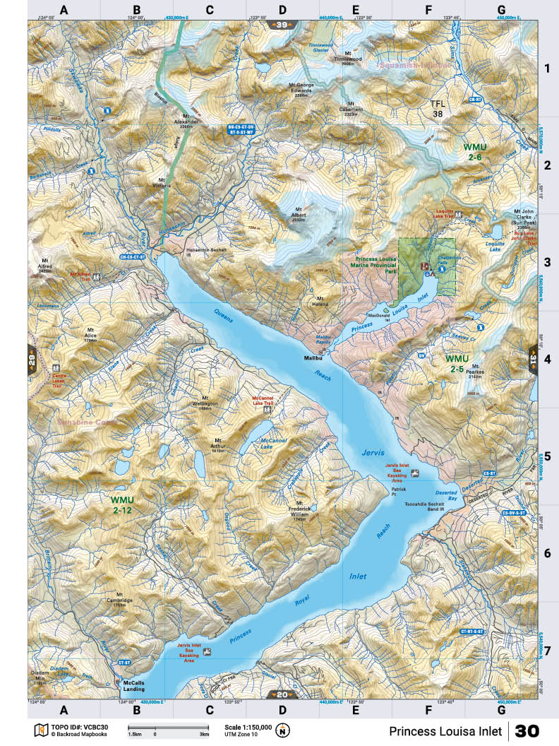 VCBC30 Wall Map - Princess Louisa Inlet - Backroad Maps