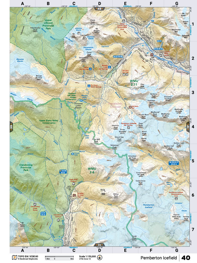 VCBC40 Wall Map - Pemberton Icefield - Backroad Maps