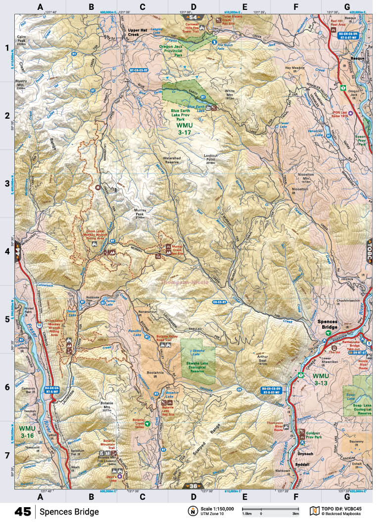 VCBC45 Wall Map - Spences Bridge - Backroad Maps