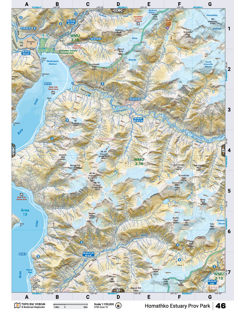 VCBC46 Wall Map - Homathko Estuary Provincial Park - Backroad Maps