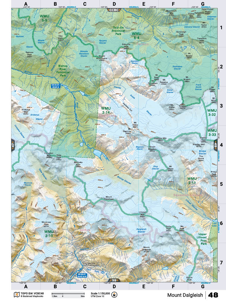 VCBC48 Wall Map - Mount Dalgleish - Backroad Maps