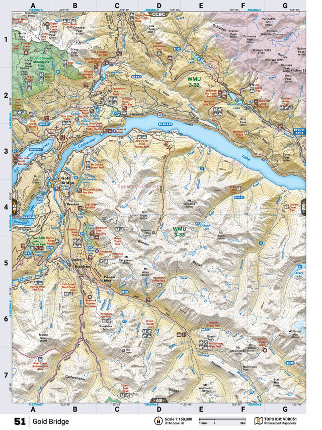 VCBC51 Wall Map - Gold Bridge - Backroad Maps