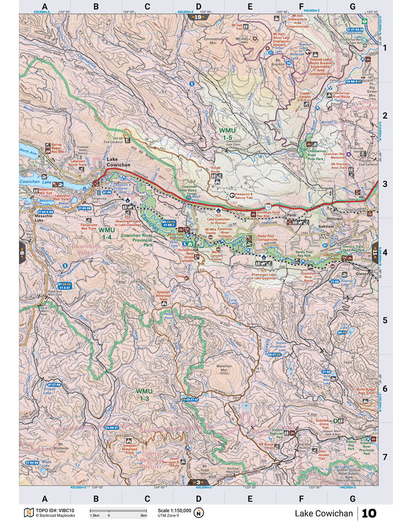 VIBC10 Wall Map - Lake Cowichan - Backroad Maps