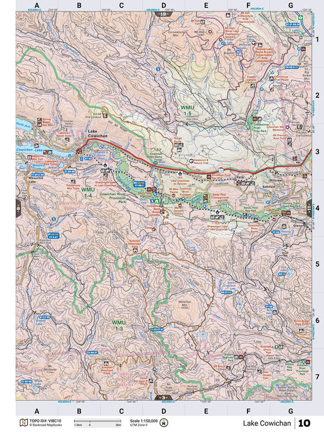 VIBC10 Wall Map - Lake Cowichan - Backroad Maps