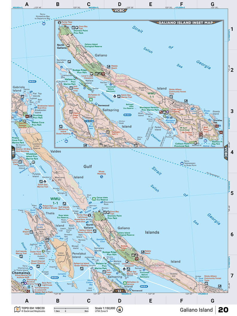 VIBC20 Wall Map - Galiano Island - Backroad Maps