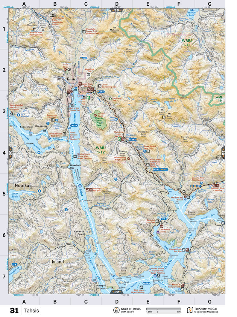 VIBC31 Wall Map - Tahsis - Backroad Maps