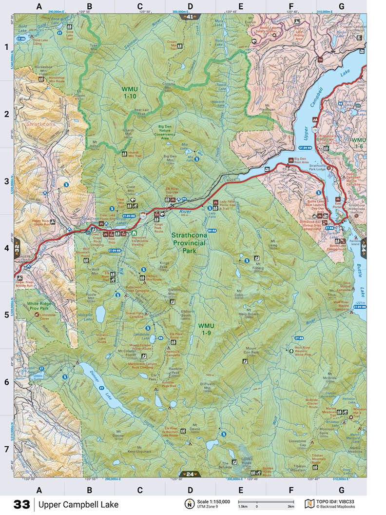 VIBC33 Wall Map - Upper Campbell Lake - Backroad Maps
