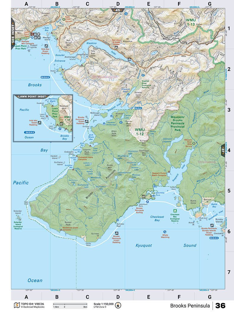 VIBC36 Wall Map - Brooks Peninsula - Backroad Maps