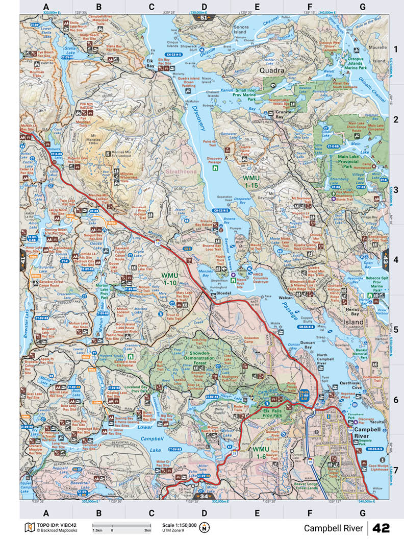 VIBC42 Wall Map - Campbell River - Backroad Maps