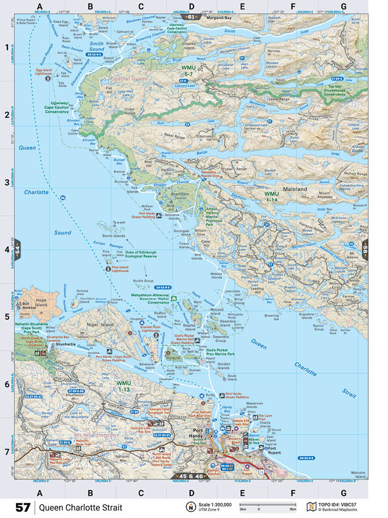 VIBC57 Wall Map - Queen Charlotte Strait - Backroad Maps