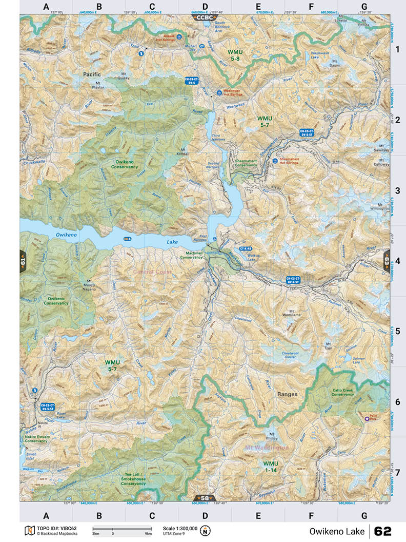 VIBC62 Wall Map - Owikeno Lake - Backroad Maps