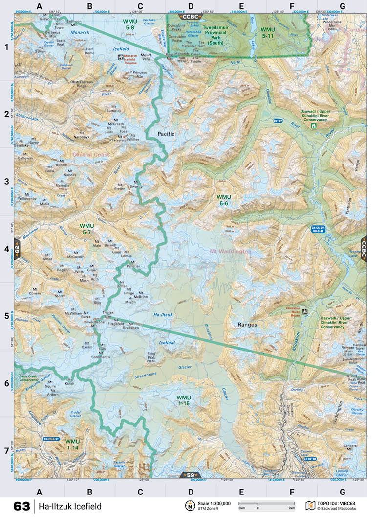VIBC63 Wall Map - Ha-Iltzuk Icefield - Backroad Maps