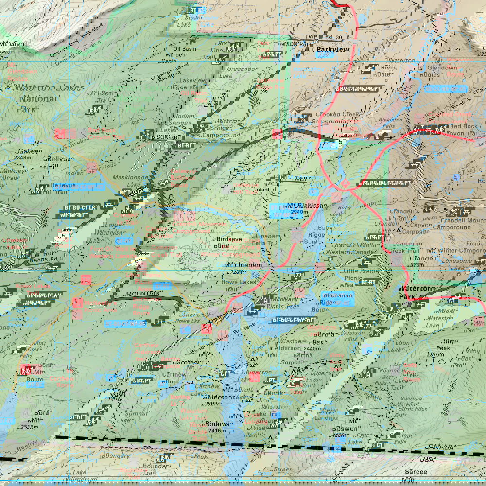 Waterton Lakes National Park Alberta - Park Map - Backroad Maps