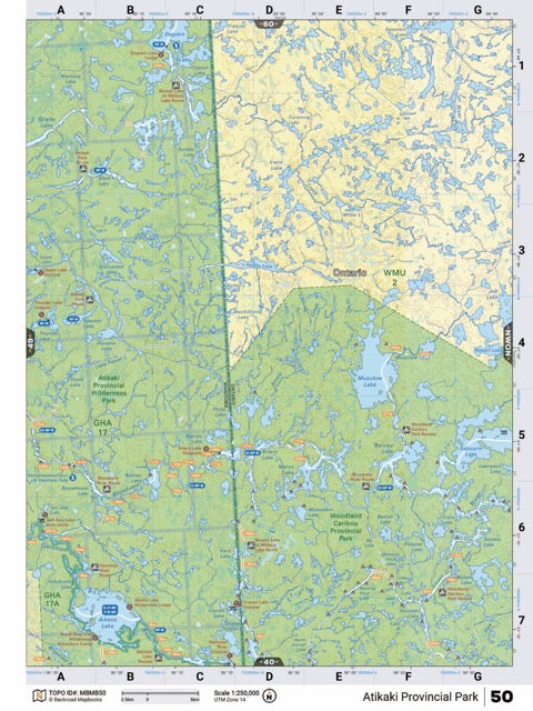 MBMB50 Wall Map - Atikaki Provincial Park - Backroad Maps