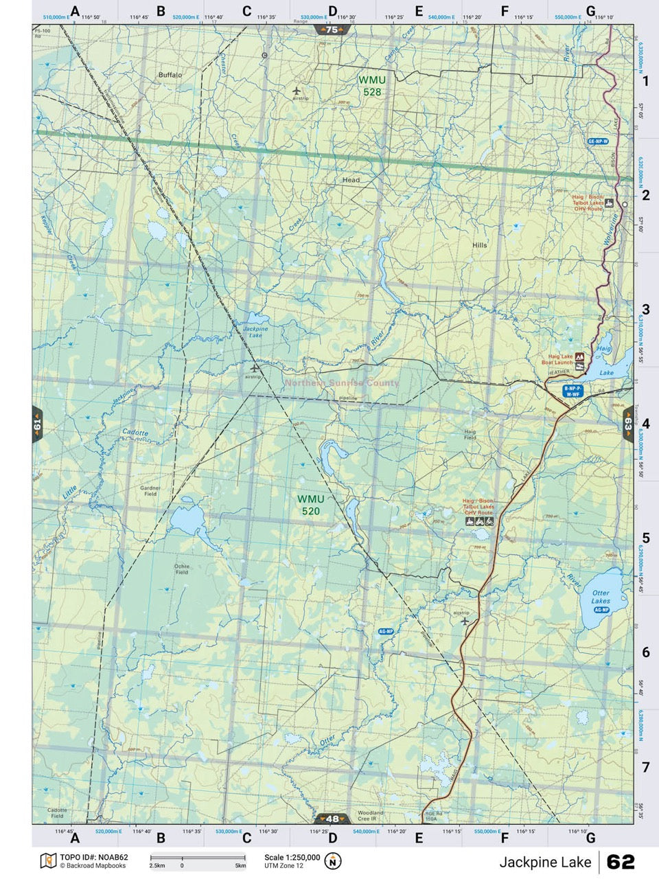 NOAB62 Wall Map - Jackpine Lake - Backroad Maps