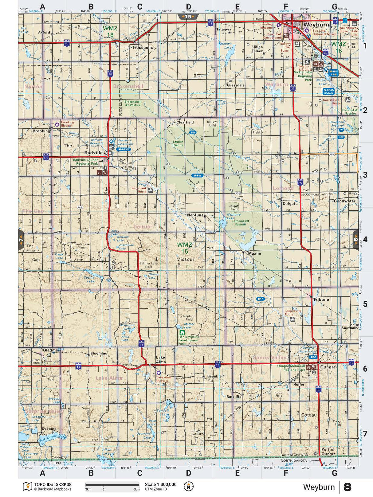 SKSK8 TOPO Map - Weyburn - Backroad Maps