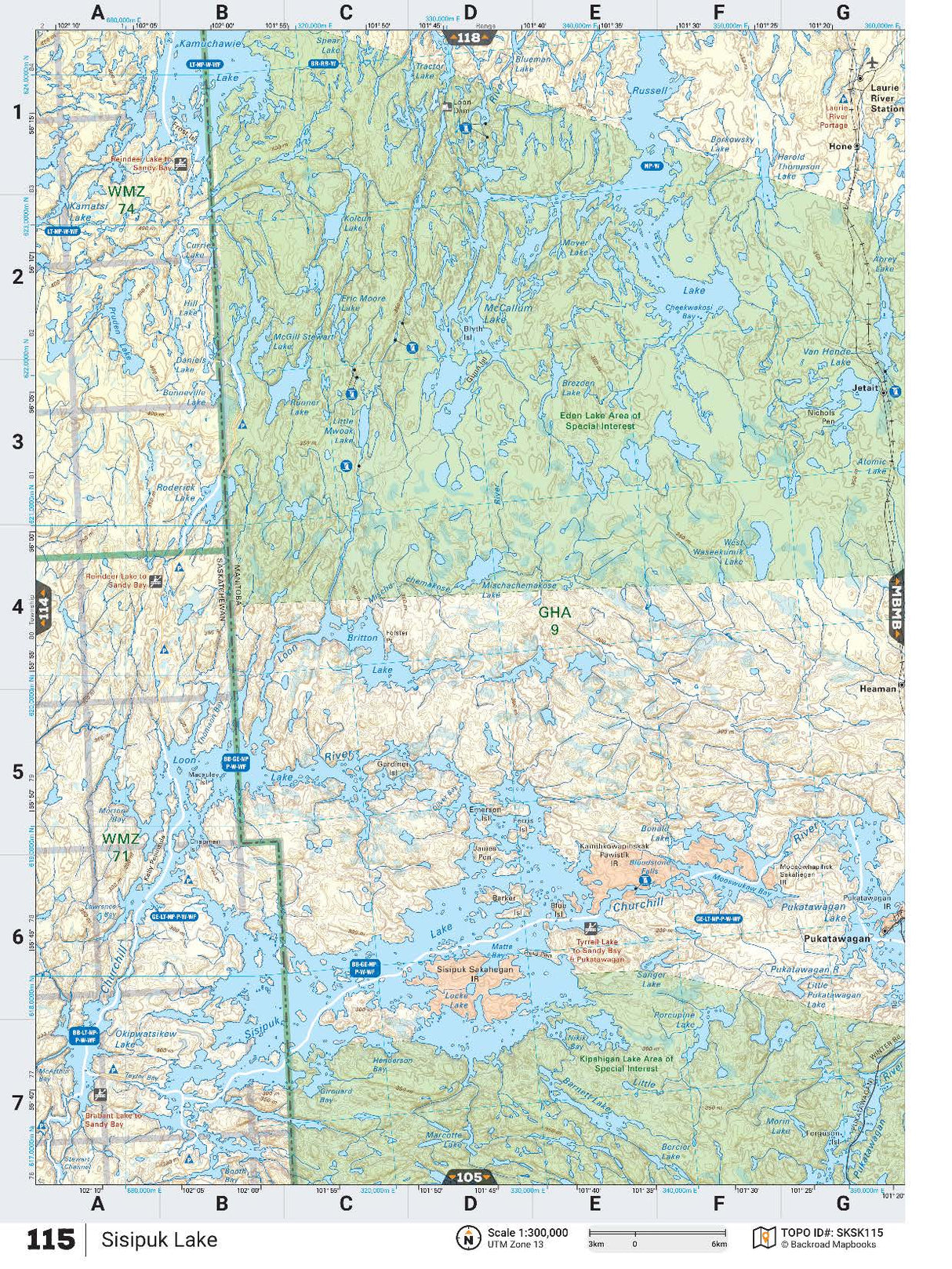 SKSK115 Wall Map - Sisipuk Lake - Backroad Maps