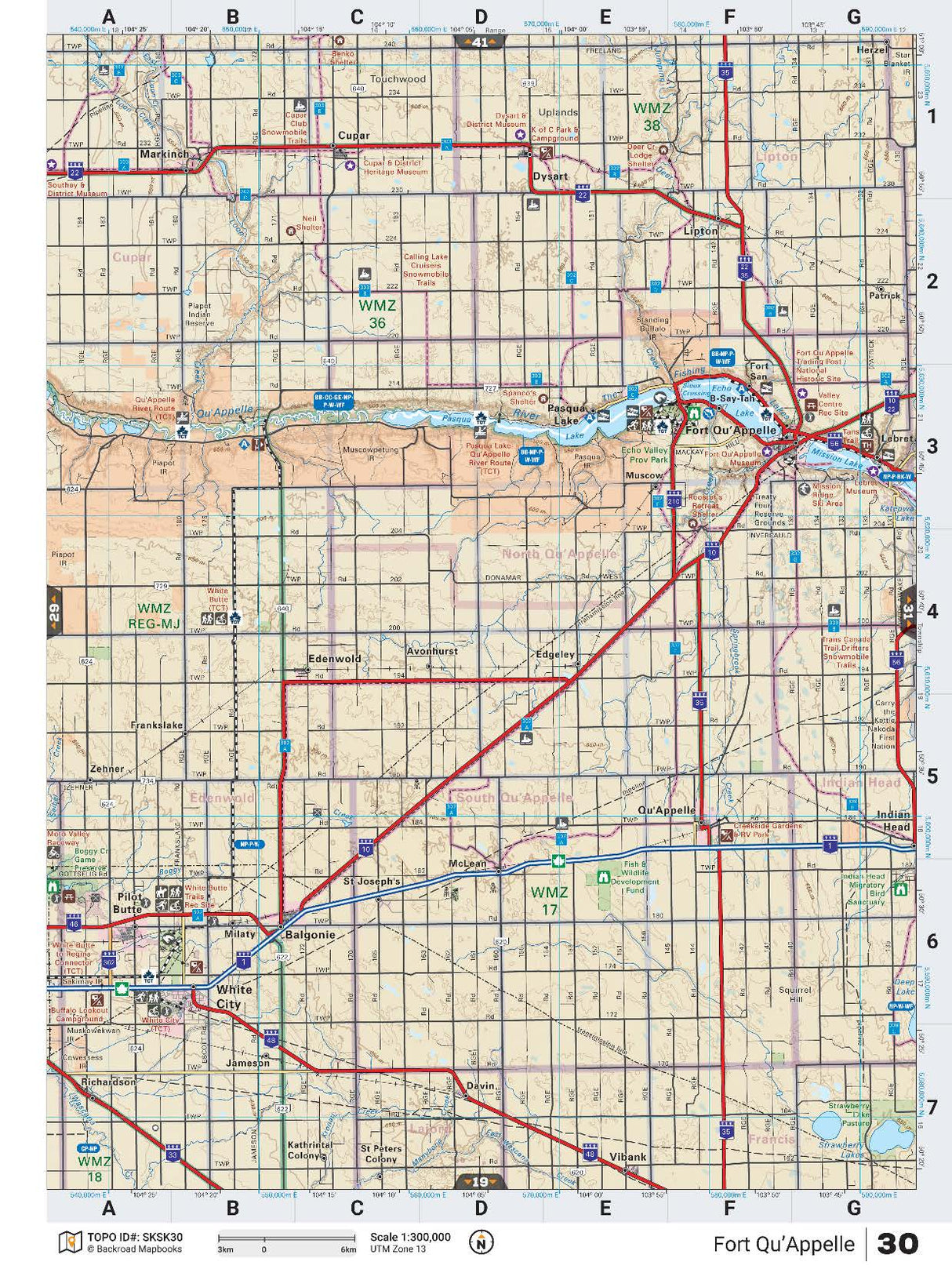 SKSK30 Wall Map - Fort Qu'Appelle - Backroad Maps