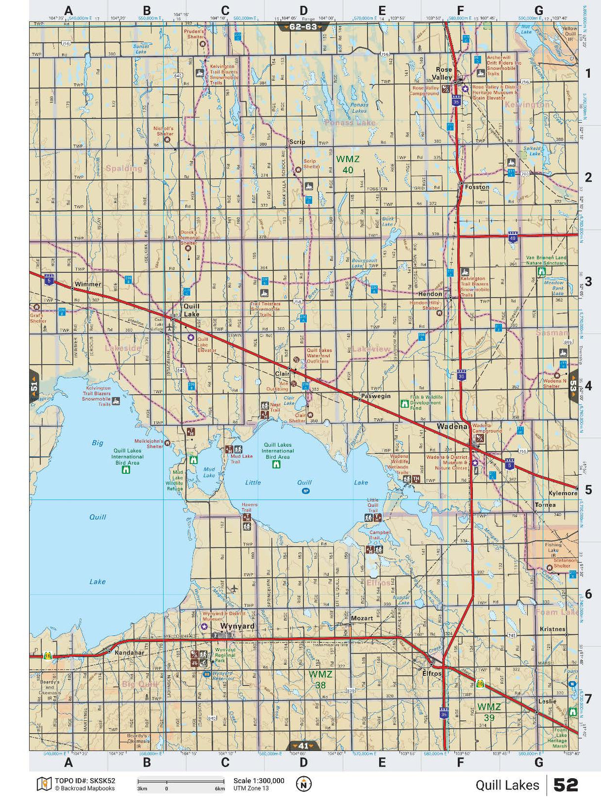SKSK52 TOPO Map - Quill Lakes - Backroad Maps