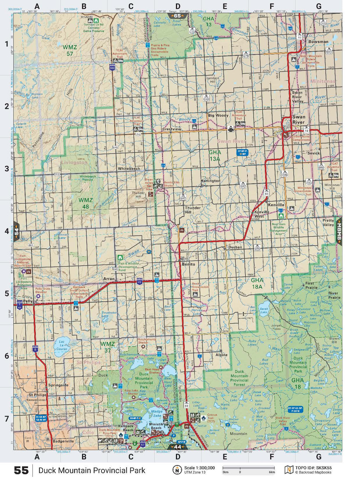 SKSK55 Wall Map - Duck Mountain Provincial Park - Backroad Maps