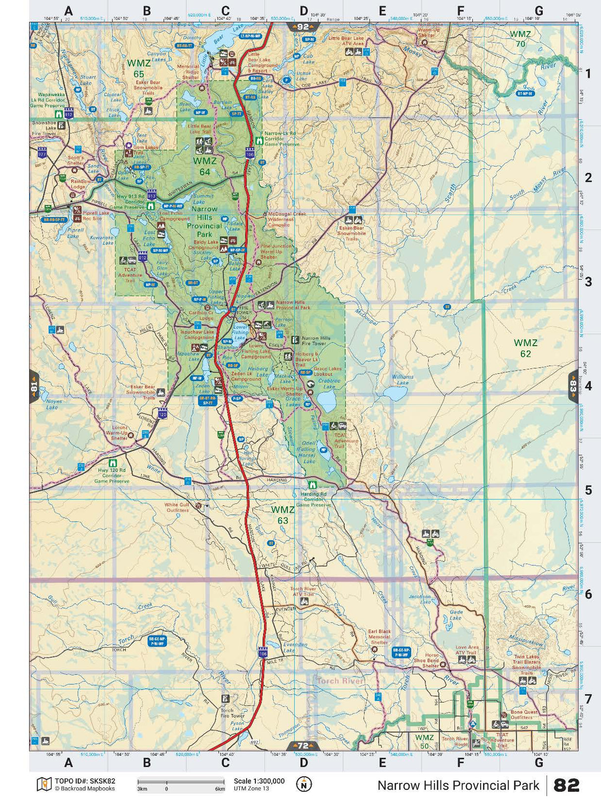 SKSK82 Wall Map - Narrow Hills Provincial Park - Backroad Maps