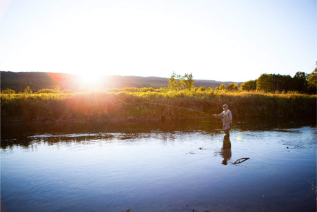 Angler fishing a Saskatchewan lake for walleye