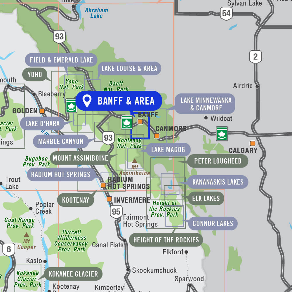 Banff & Area (Banff National Park, Alberta) - Destination Map - Backroad Maps