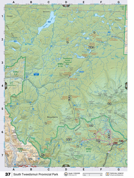 CCBC37 TOPO Map - South Tweedsmuir Prov Park - Backroad Maps