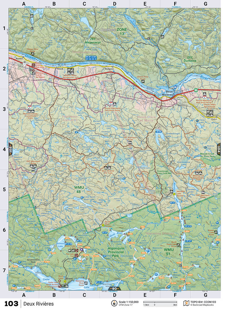 CCON103 Wall Map - Deux Rivières – Backroad Maps