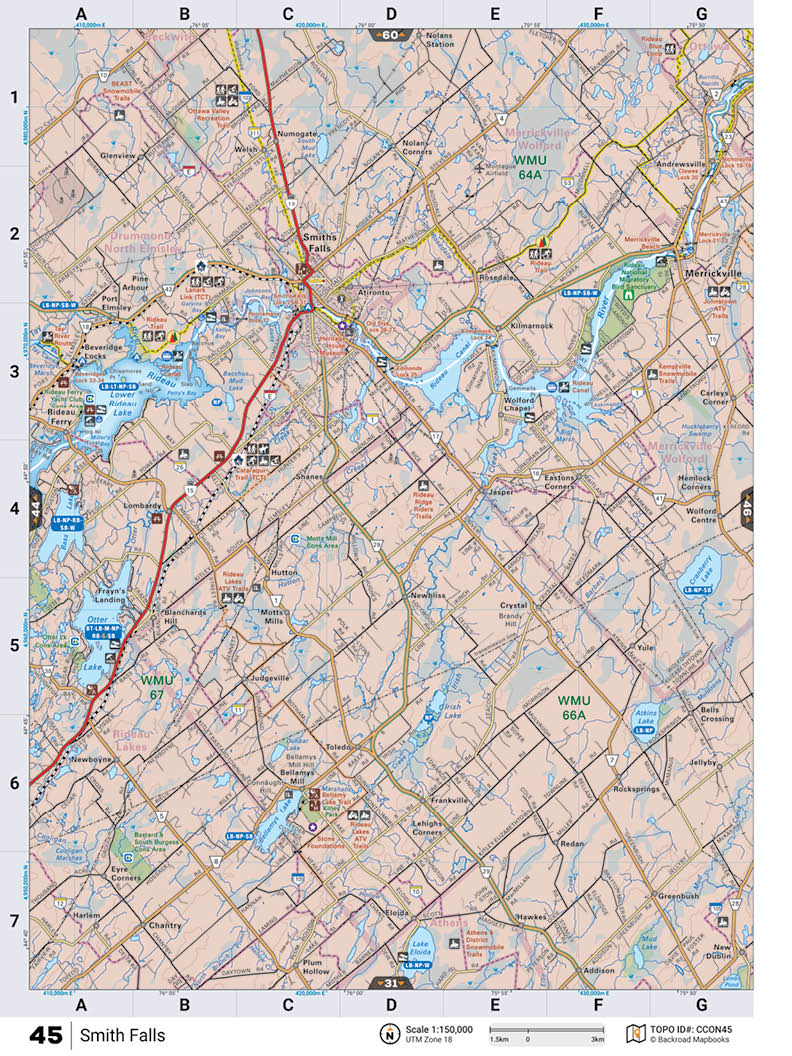 CCON45 Wall Map - Smiths Falls - Backroad Maps