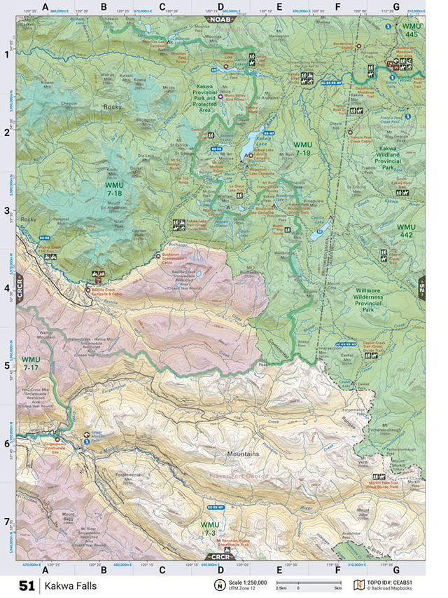 CEAB51 Wall Map - Kakwa Falls - Backroad Maps