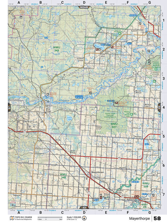 CEAB58 Wall Map - Mayerthorpe - Backroad Maps