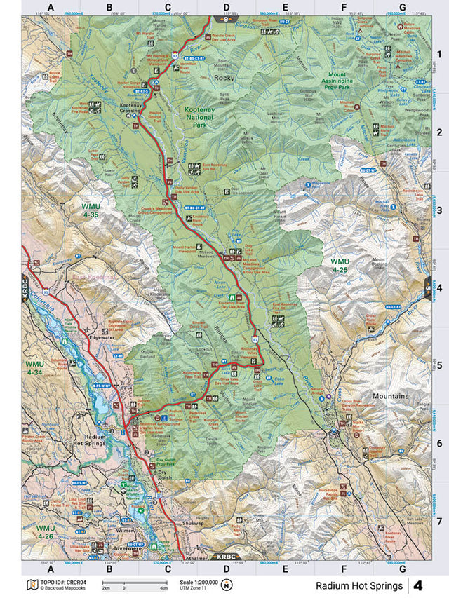 CRCR04 Wall Map - Radium Hot Springs - Backroad Maps