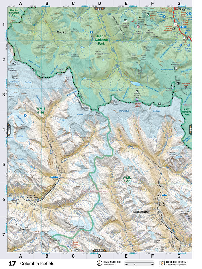 CRCR17 TOPO Map - Columbia Icefield - Backroad Maps