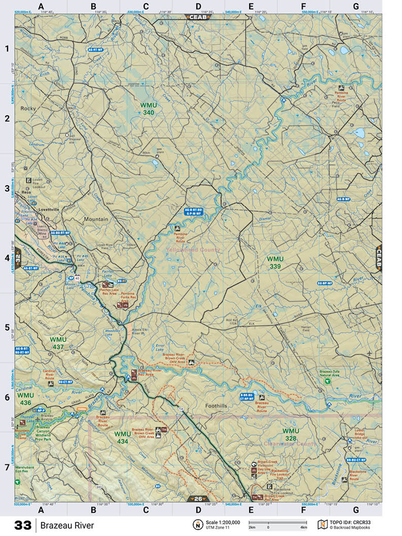 CRCR33 Wall Map - Brazeau River - Backroad Maps